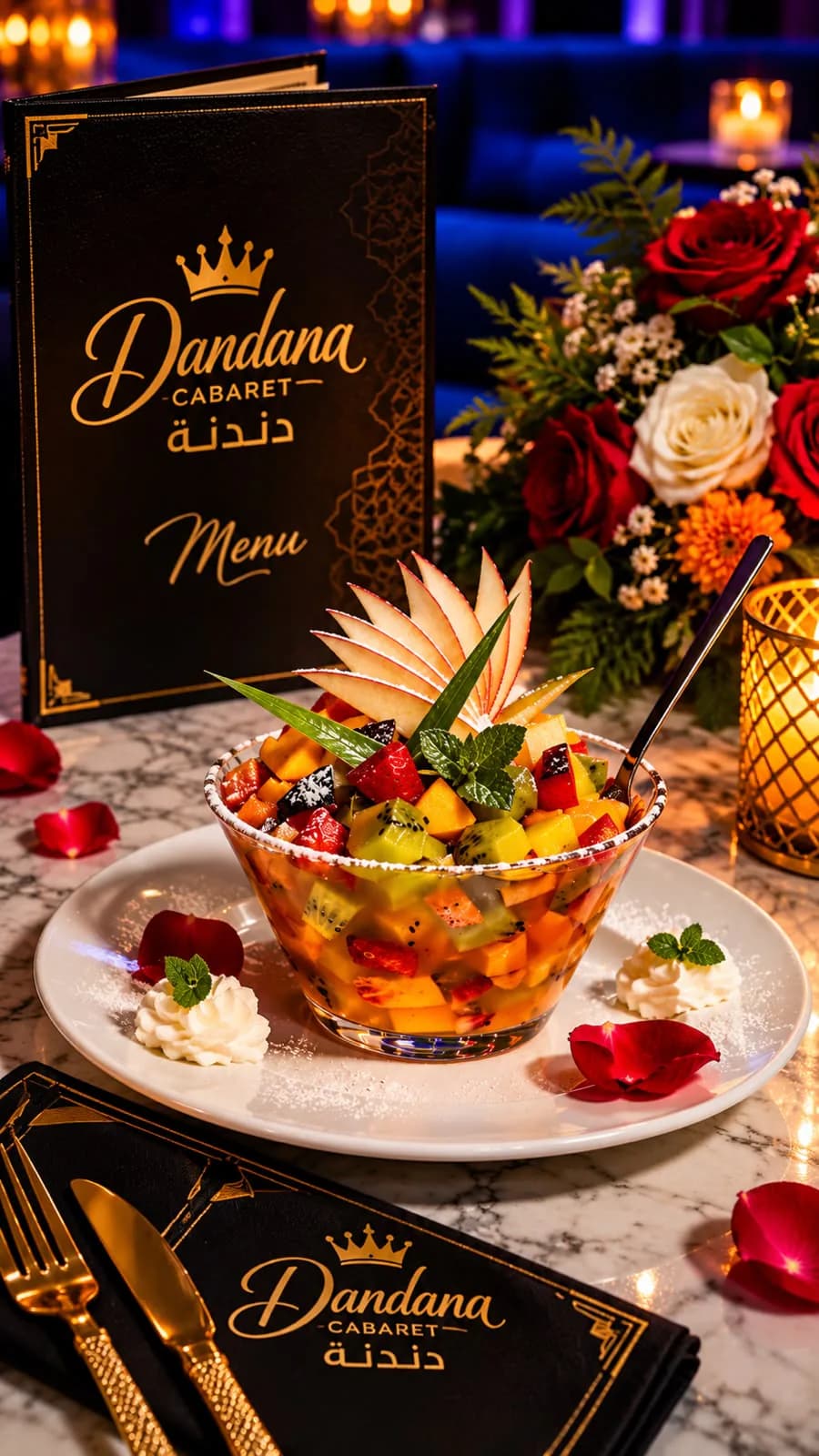 Salade de fruits frais en coupe — Dandana Cabaret, Marrakech